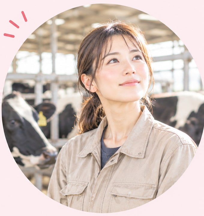牛舎で微笑む畜産女子